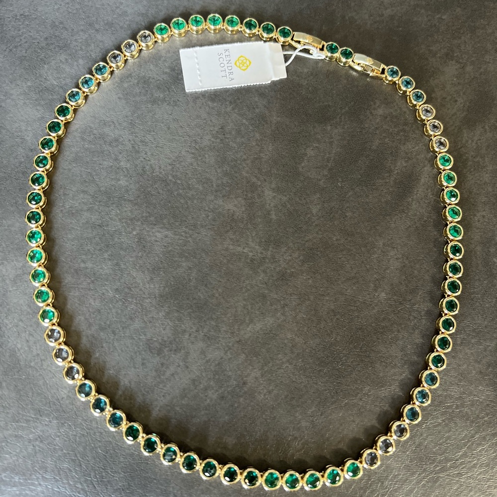 Kendra Scott Carmen Gold Tennis Necklace in Emerald Mix